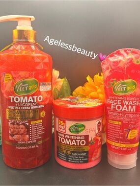 Veet Gold Tomato Skin Whitening Shower Gel, Bodyscrub & Facewash -Red